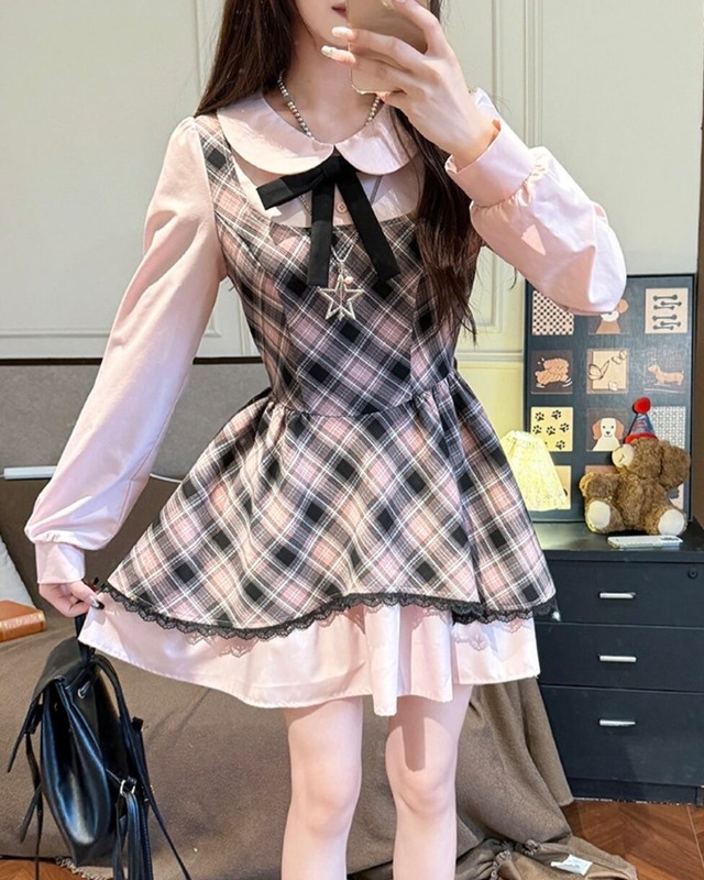 スイートドールチェックレイヤーワンピース 25W08390
