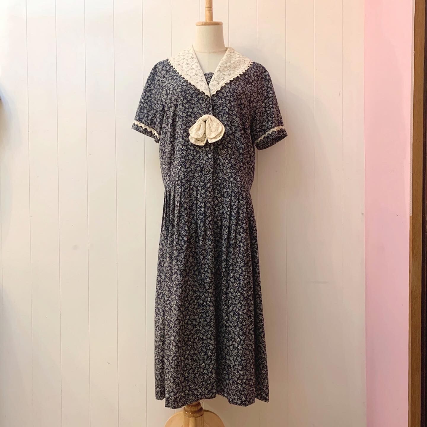 flower lace sailor collar navy one-piece
