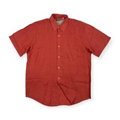 80s 90s Pennleigh ペンリー 麻100% 半袖 リネン シャツ サイズ L /メンズ/レッド系/オールド/ビンテージ