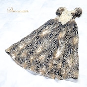 パーティドレス ワンピース ドレス ブラック系 ゴールド系 黒 金 スパンコール 演奏会 発表会 パーティ カラオケ スパンコールデザイン エレガント ステージ衣装 フォーマルイベント