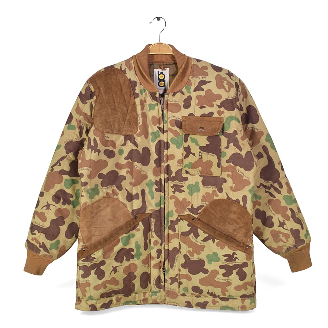 80s ボブアレン USA製 ヴィンテージ ナイロンジャケット 迷彩 カモ ハンティング スウェードショルダーパッチ BOB ALLEN サイズL 古着 DZ0764