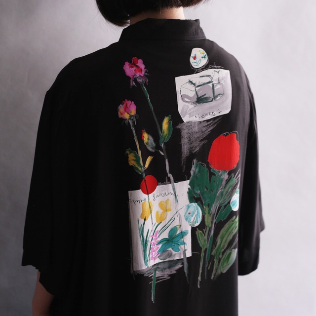 front and back art flower print h/s mode shirt