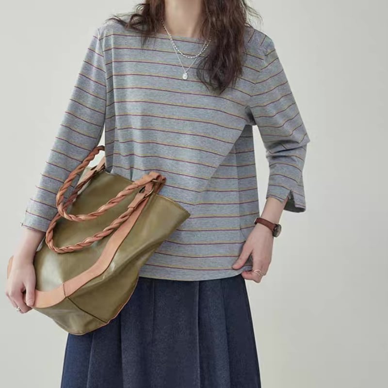 ストライプスクエアネックTシャツ M1040