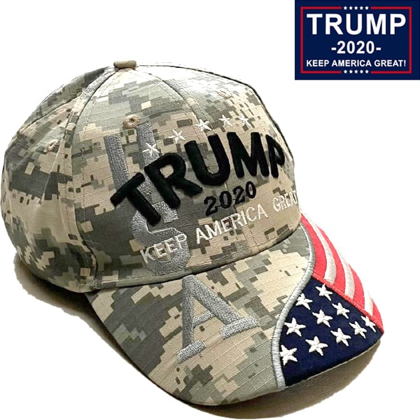 1点物◇トランプ大統領2020星条旗ツートン迷彩デジカモキャップ帽子US