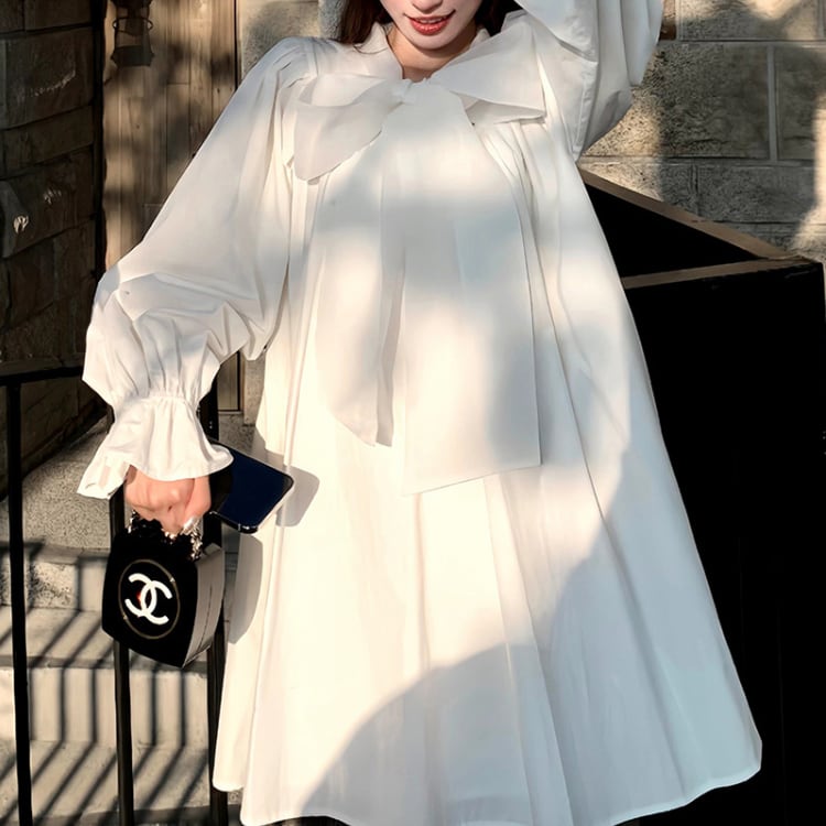 Patchwork bow shirt dress 00266