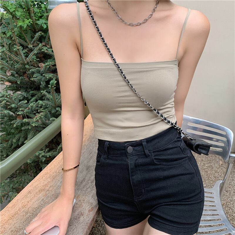 カラー薄手ストラップ サマートップス ブラックショート 夏物 1号婦人33372623635