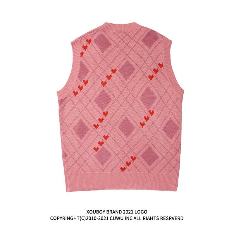 【新作】【送料無料】 ダイヤモンド愛セーターベスト男性と女性のための 2021 新しい秋韓国スタイルルーズ bf 暖かいノースリーブ v ネックセーター 0365861519964