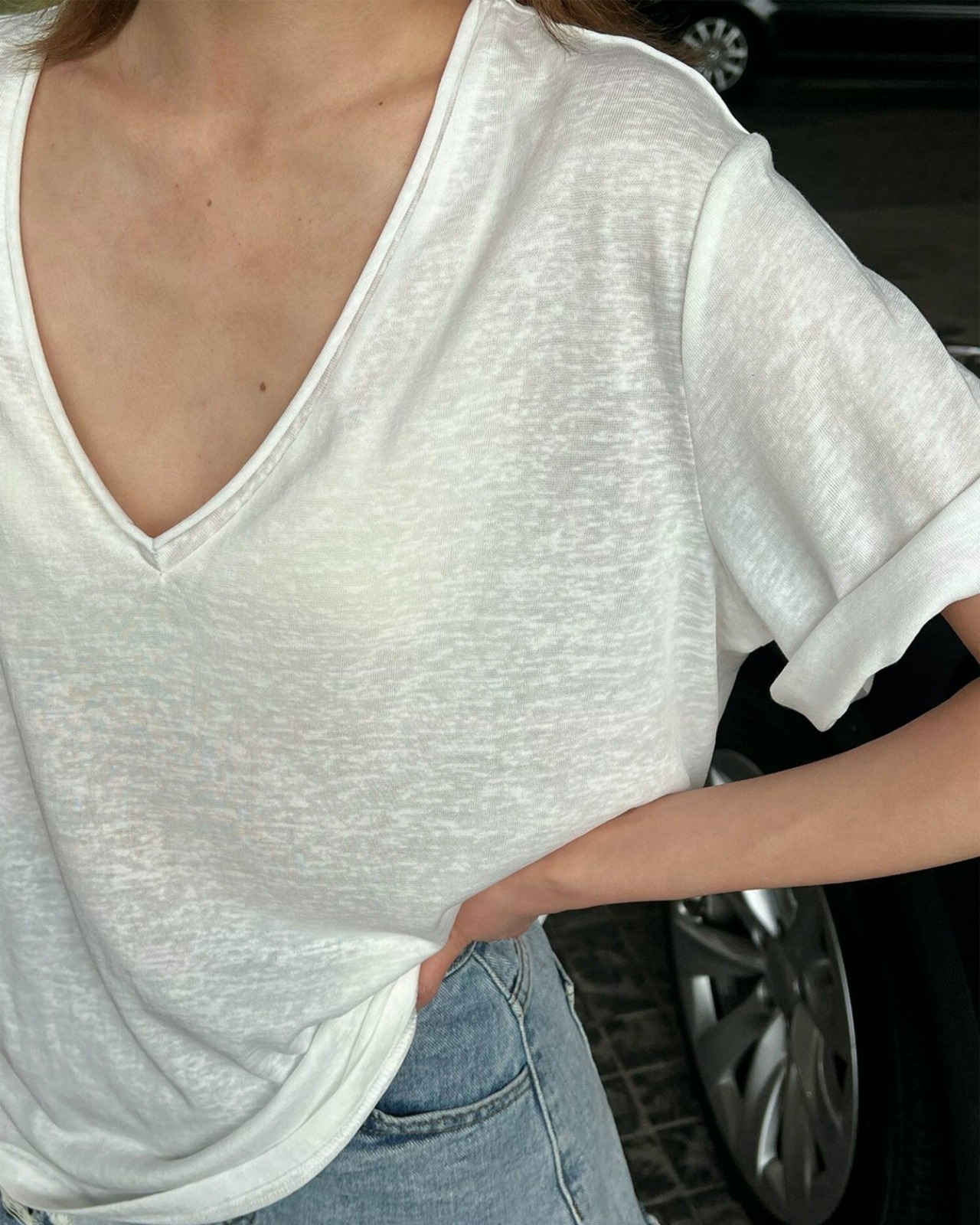 Vネックシアー Tシャツ 2color A1032 - 15