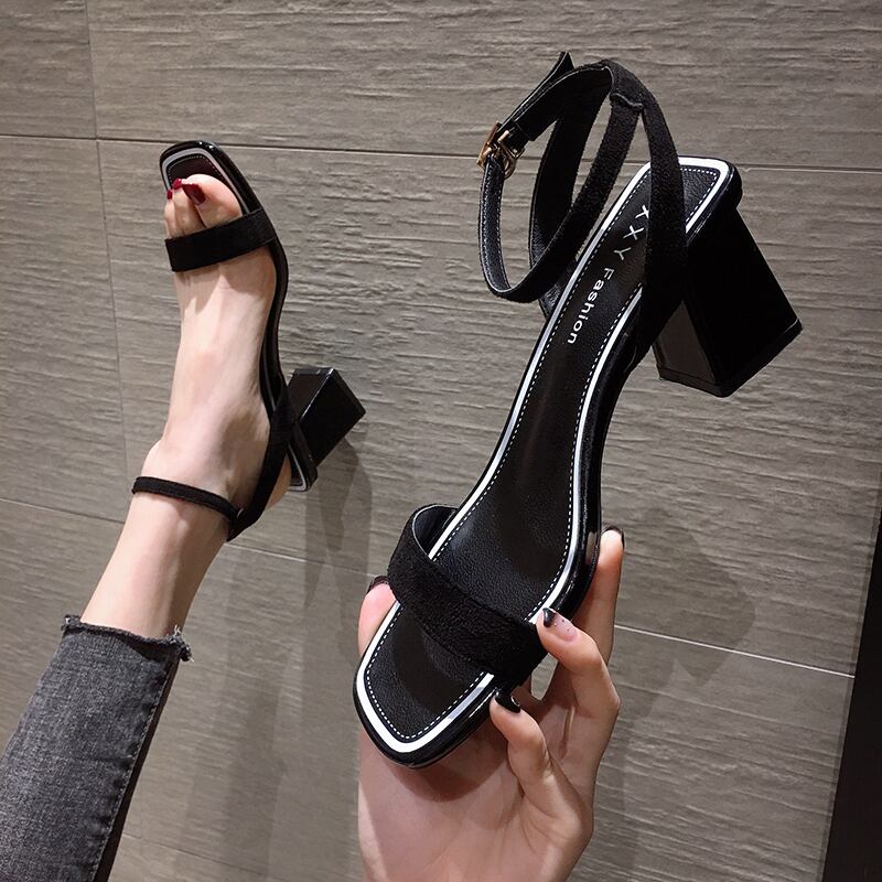 ネットレッドサンダル女性2020新しいファッションスパンコール厚いヒールハイヒールオープントゥセクシーなローマの靴 フェイクシューズ58240704833