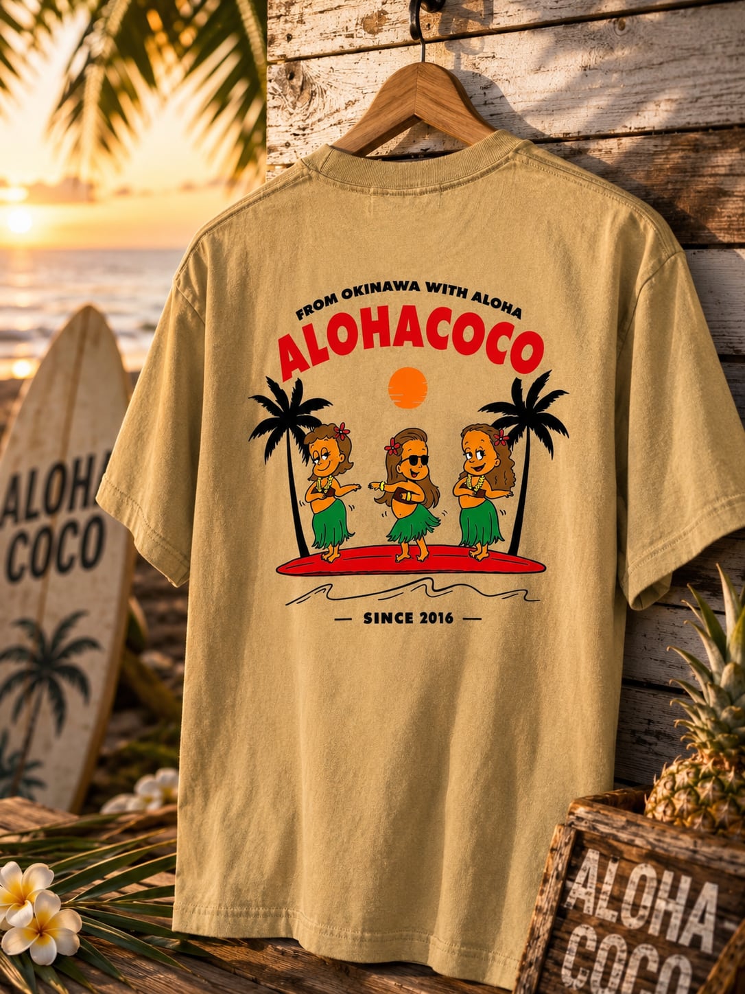 SUNSET HULA GIRL TEE (フェードベージュ)