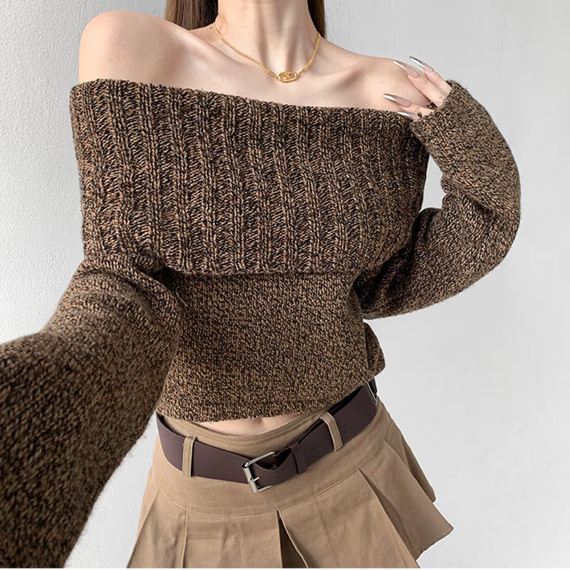 off-shoulder boat neck rib knit sweater la1225
