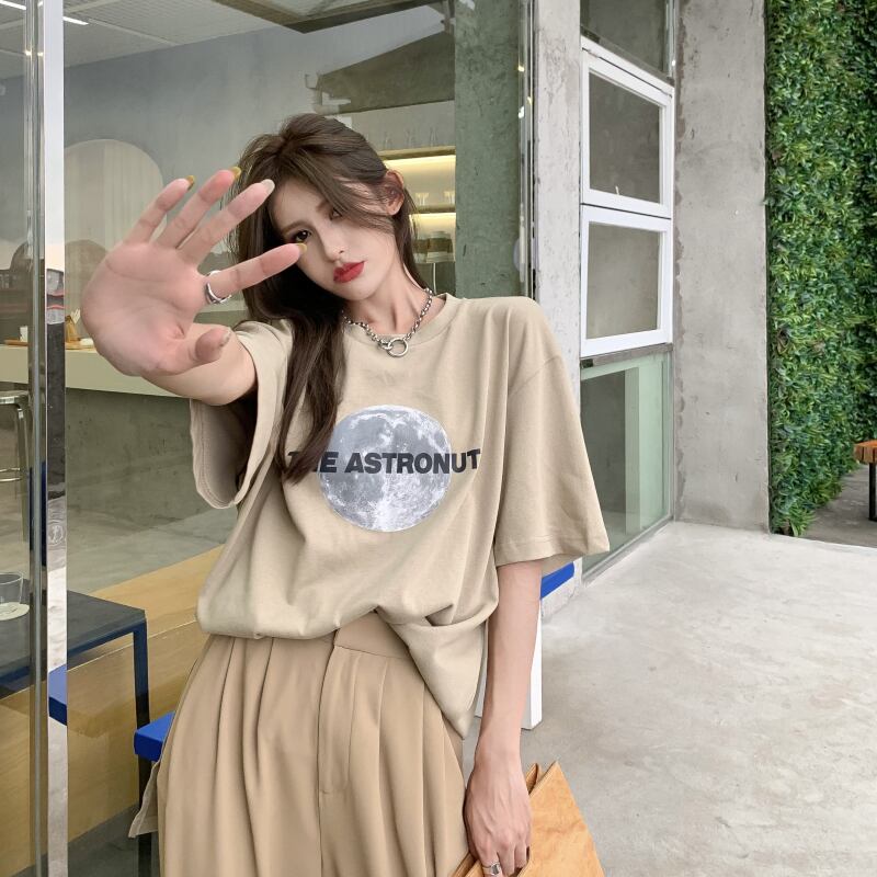 スリーブTシャツ シャツ ルーズ薄手スタイルサマー 夏物 ブラックストロベリース56077308464