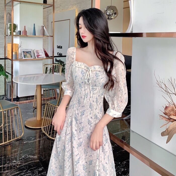 カラーフローラルドレス スプリングサマーウェストスカート 春物 夏物 花柄 スクウェア 1号婦人57220682382