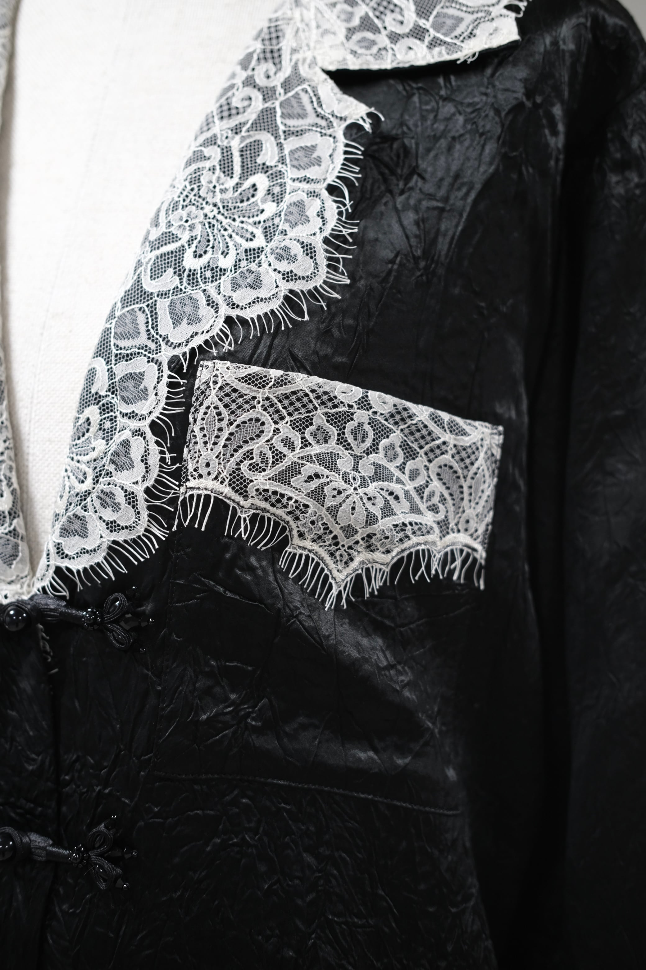 Tanaka Daisuke】lace collar sleep china button shirt | loop