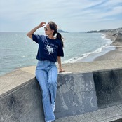 フレンチブルドックおでかけTシャツ_ネイビー