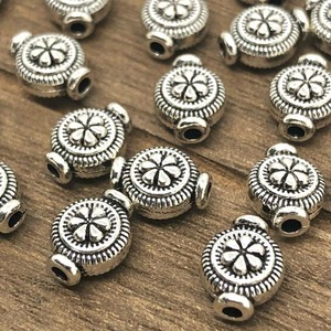 【2個】フラワーラウンドメタルビーズ/花/ハワイ/スペーサー