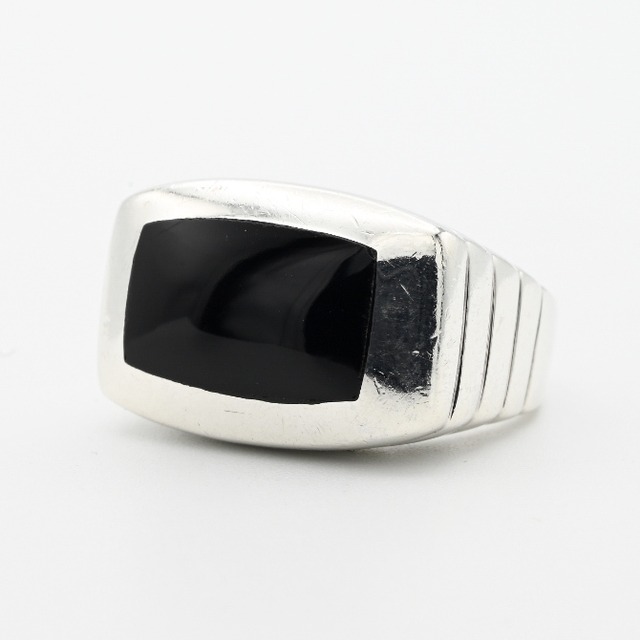 Black Onyx Inlay Square Top Signet Ring #16.0 / Denmark