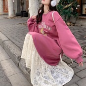Patchwork Long Sweatshirt Dress 5003