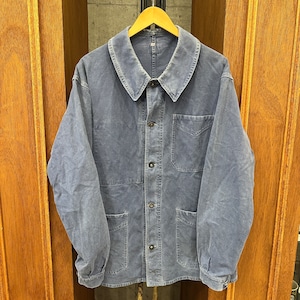 40S FRENCH VINTAGE V-POCKET METAL BOTTON COTTON TWILL WORK JACKET ⑧