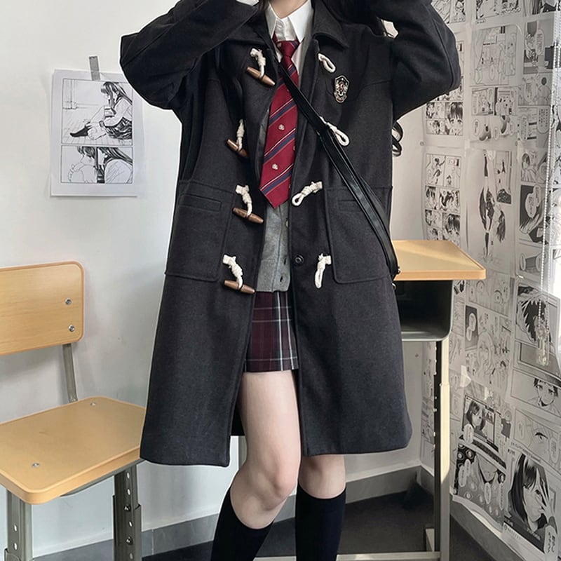 コート カレッジスタイル ホーンボタン 徽章 ワッペン ウール 可愛い