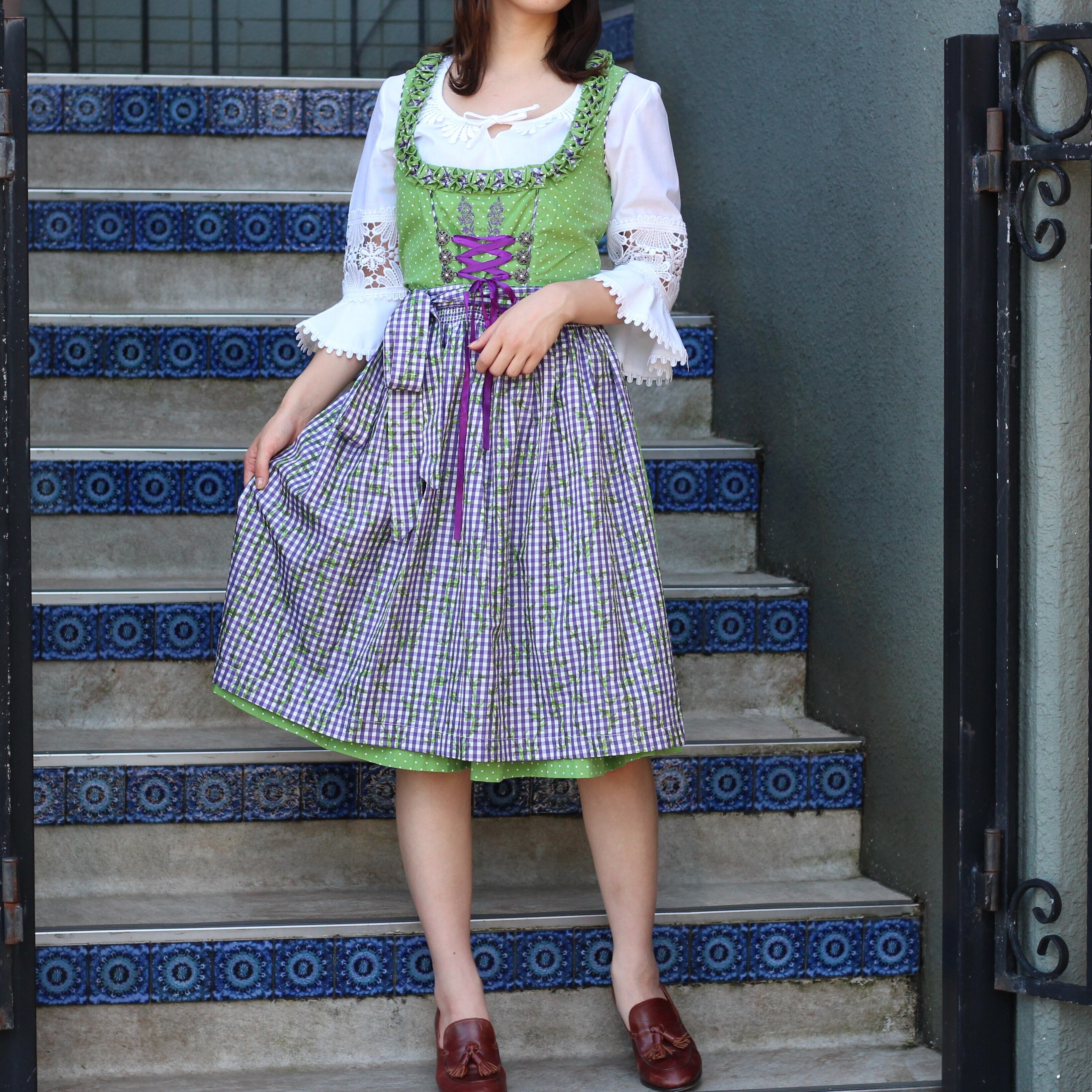 SPECIAL ITEM* EU VINTAGE LACE UP DIRNDL DESIGN TYROLEAN ONE PIECE