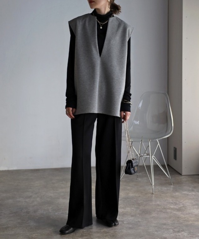 センタープレスストレッチワイドパンツ