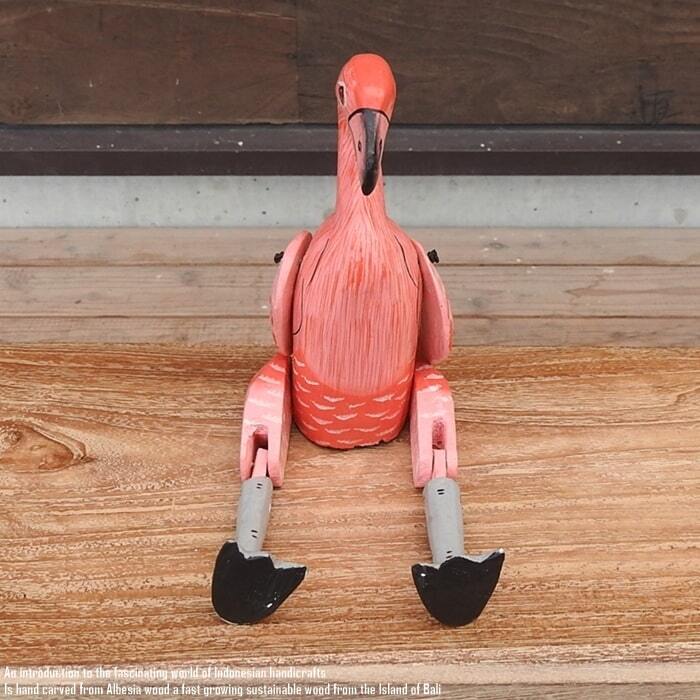 お座り フラミンゴさん Mサイズ 手足が動かせる木彫りの動物