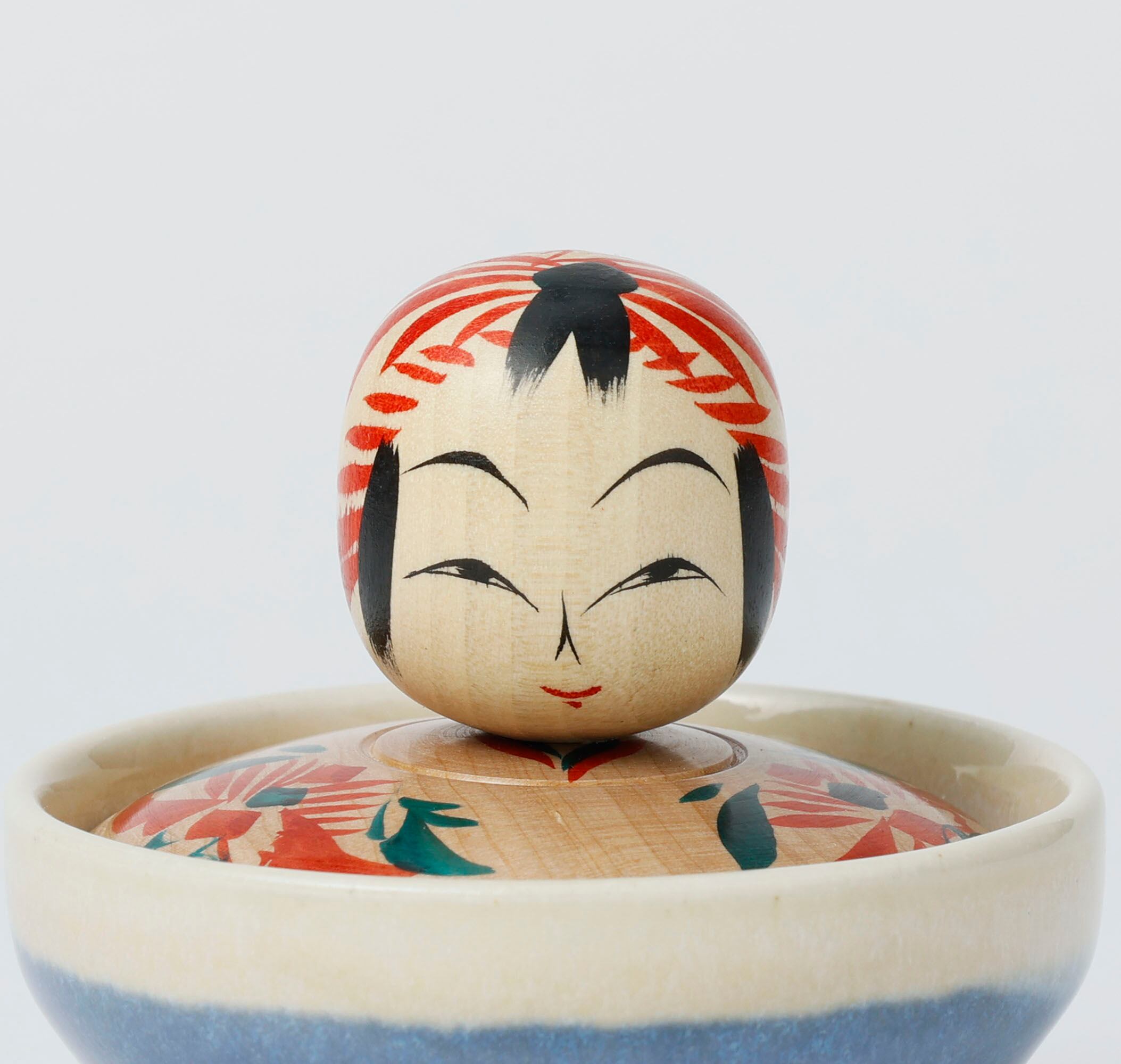 こけし蓋と陶器の小物入れ】遠刈田系 早坂政弘工人 7cm | Kokeshi lid