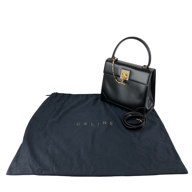 CELINE セリーヌ ショルダーバッグ ブラック ガンチーニ レザー 2way vintage ヴィンテージ オールド nifgs8