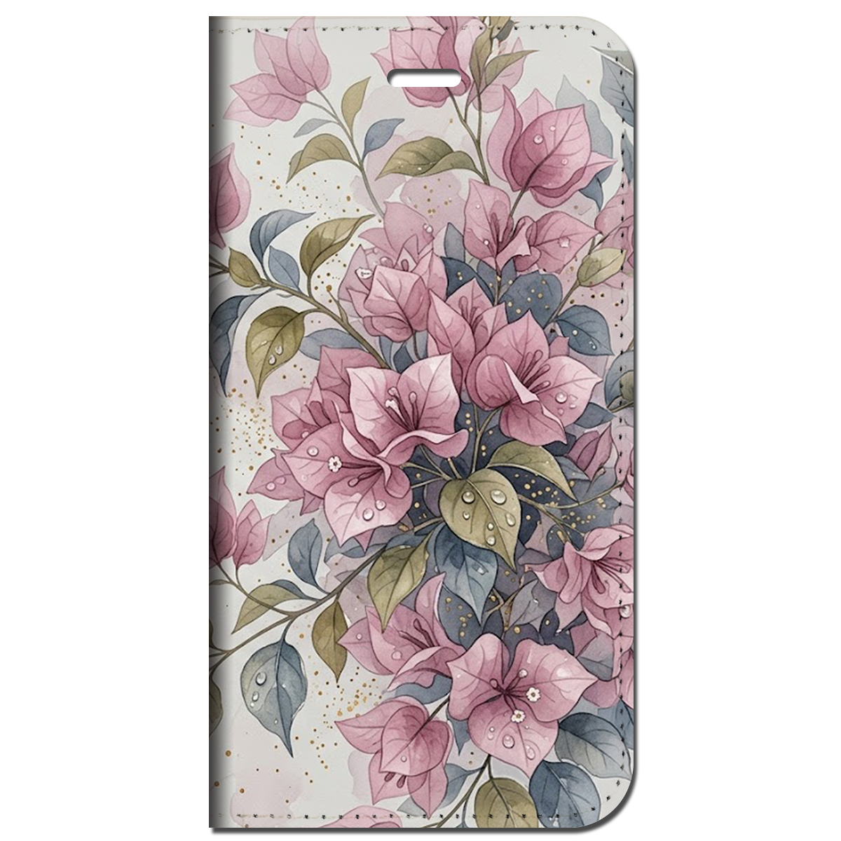 iPhone対応 スマホ 手帳型ケース 夏 ブーゲンビリア フルブルーム くすみカラー 水彩 シアー 華やか 涼やか ボタニカル ダスティピンク モーヴ スプラッシュ 大人可愛い スマホケース スタンド 【iPhone17 / iPhone16e / iPhone16 他 iPhone各機種対応】 |iasmfb05