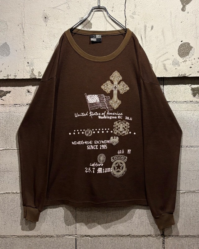【Caka otto】Cross × Flag Print Design L/S Thermal T-Shirt