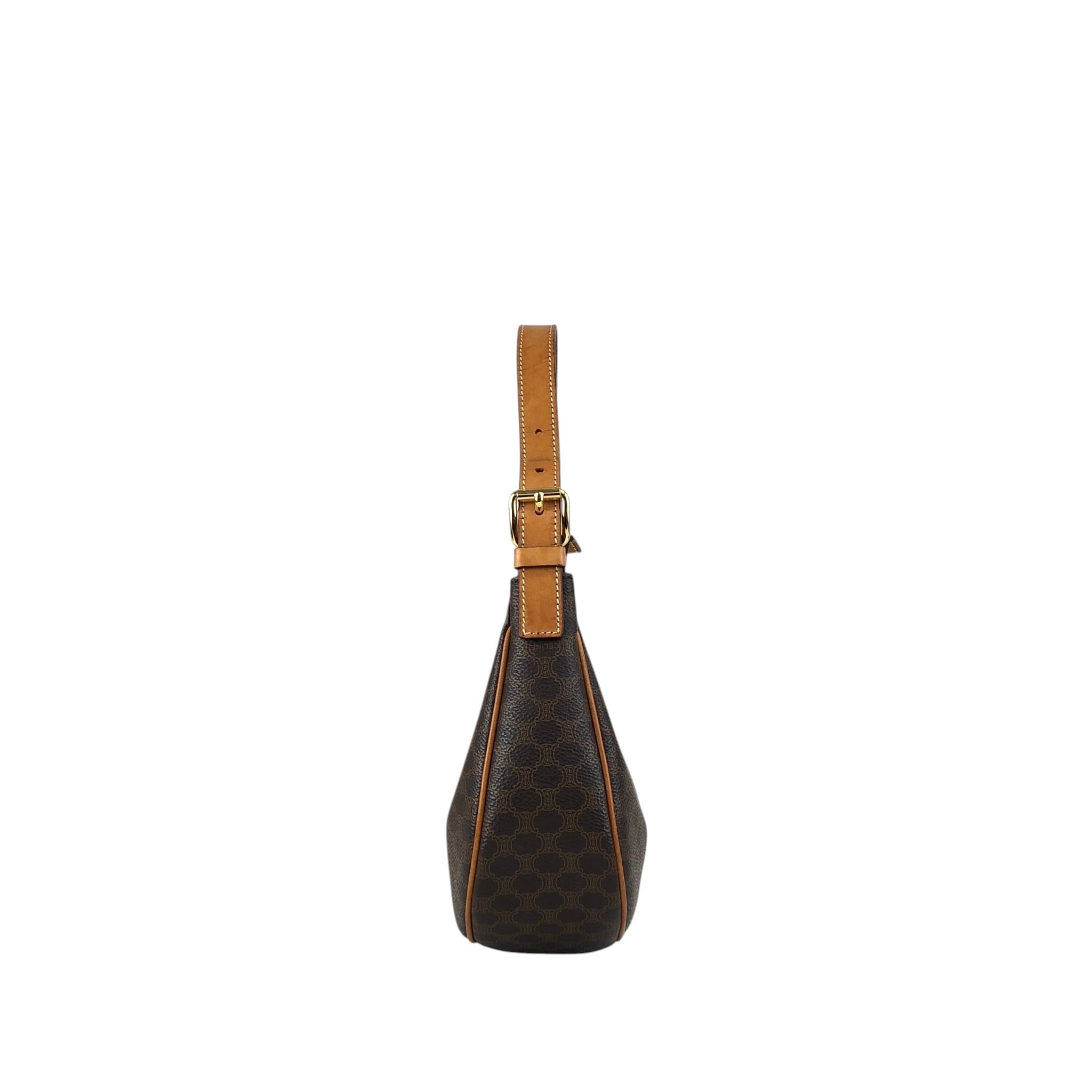 CELINE セリーヌ マカダム ショルダーバッグ ブラウン PVC レザー
