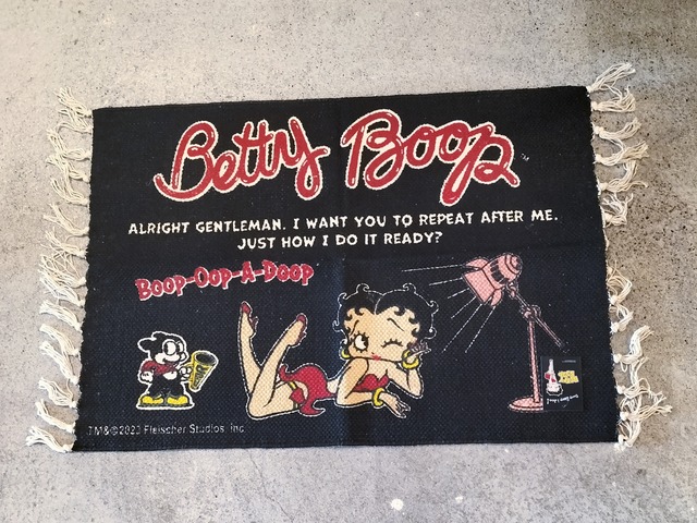 ショートサイズ・コットン フリンジマット◆Betty Boop・ベティ　ブラック◆アメキャラ　玄関　フロアマット　インテリア