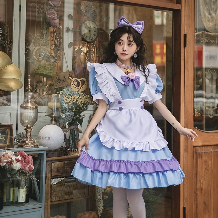 天使と悪魔 サブカル系 ワンピ メイド服 エプロン ヘアドレス付き