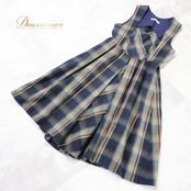 フォークダンス 衣装 ワンピース ドレス グリーン系 ロミマザー チェック柄 ノースリーブ レトロ カントリー Romi Mother 日本製 チロリアン 緑 紺 赤 白 落ち着いた色 かわいい 袖なし ネイビー系 レッド系 ホワイト系