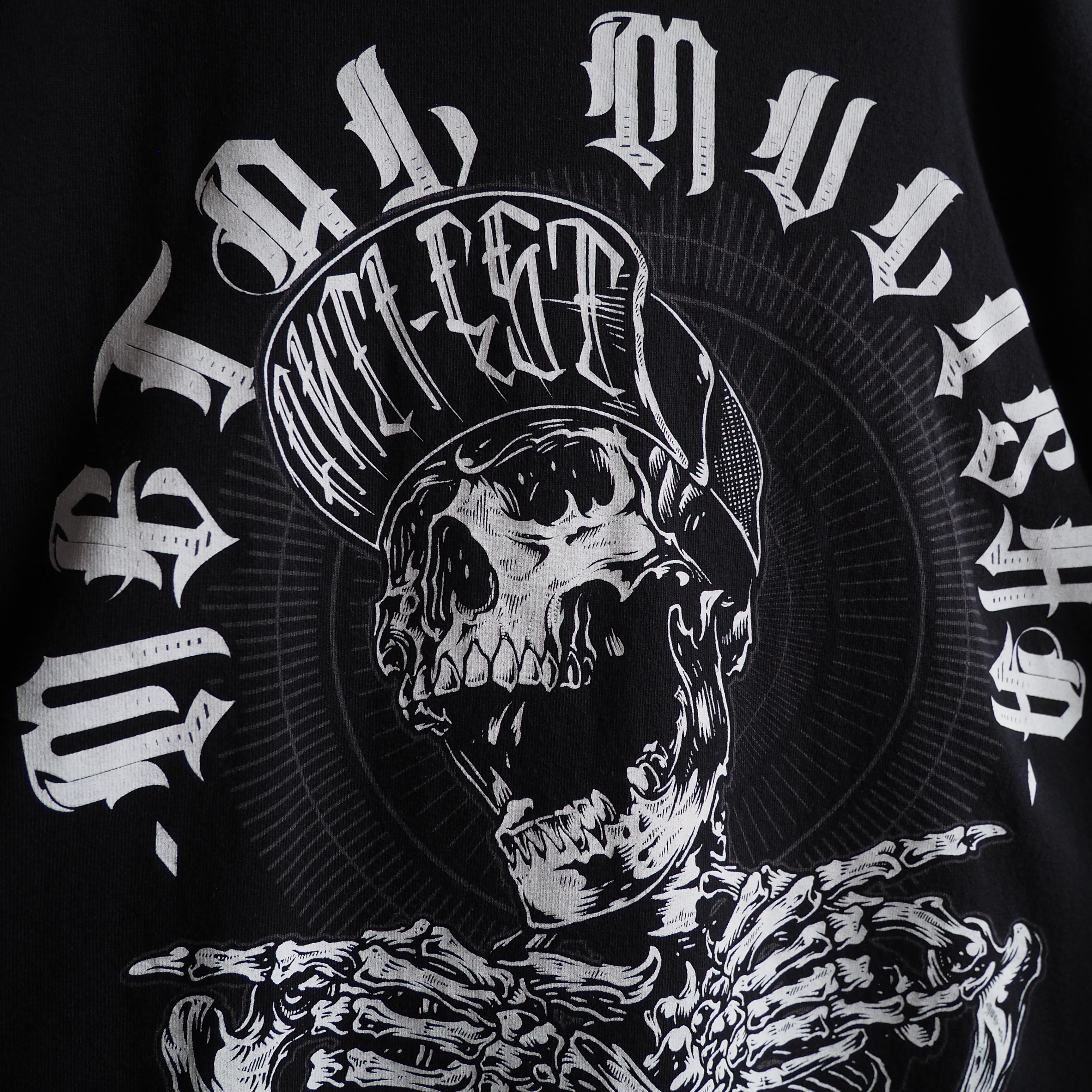 Bone prayer human graphic printed Black loose S/S Tee