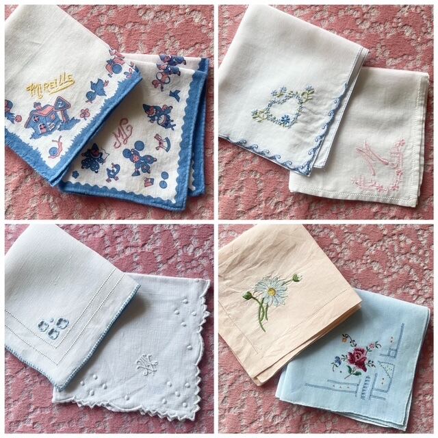 フランス買付 ヴィンテージ ハンカチ ワンポイント刺繍 ♡ ハート