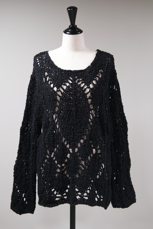 【OPEN YY】COTTOM ARGYLE POINTELLE PULLOVER - black -