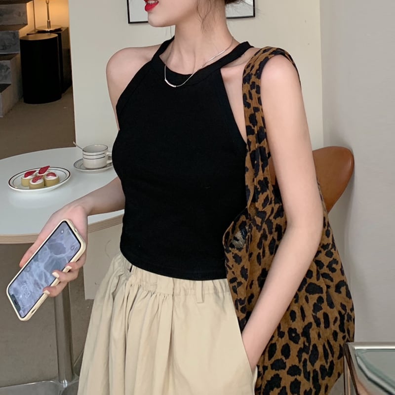 ブラックホルターレディースサマートップス レッドショート 夏物 スーパーモール73055422951