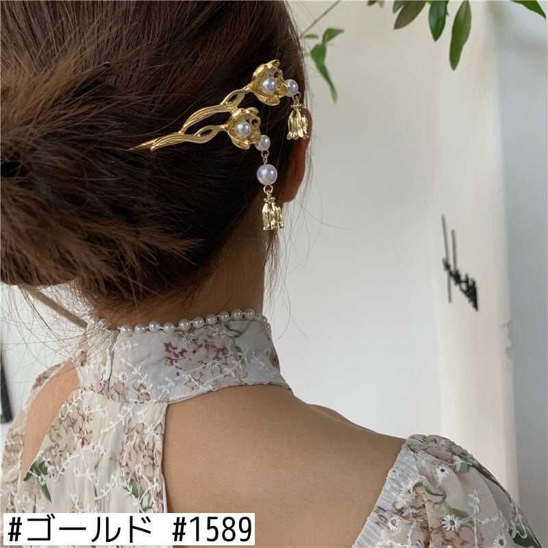 金属チャイナ ヘア アクセサリー女性ヘアピン タッセル スズラン