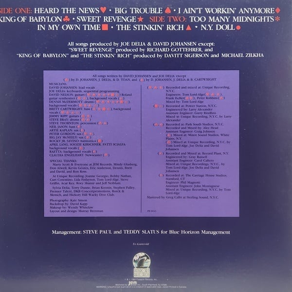 David Johansen / Sweet Revenge [PB 6043] - 画像2