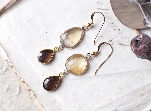 シトリンとスモーキークォーツのピアス