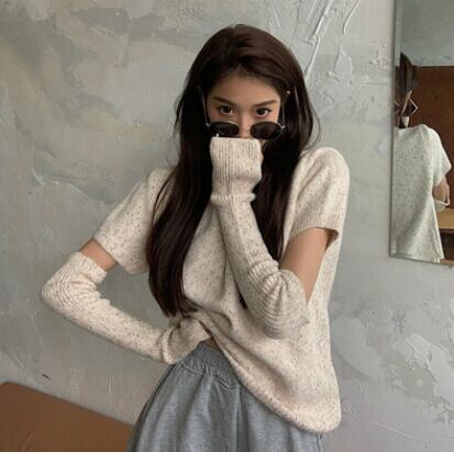 新作 レディース トップス ニット セーター 2way アームカバー バルーン袖 ブラウス