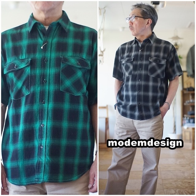 modemdesign 　モデムデザイン　半袖オンブレチェックシャツ　半袖ワークシャツ　2401460  半袖シャツ　