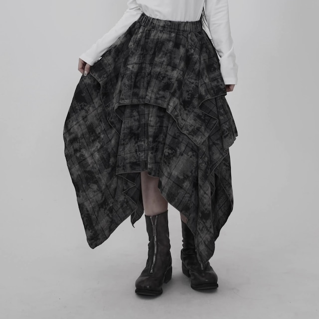 チェック柄 アシンメトリー ミモレ丈 スカート 1color SK0343