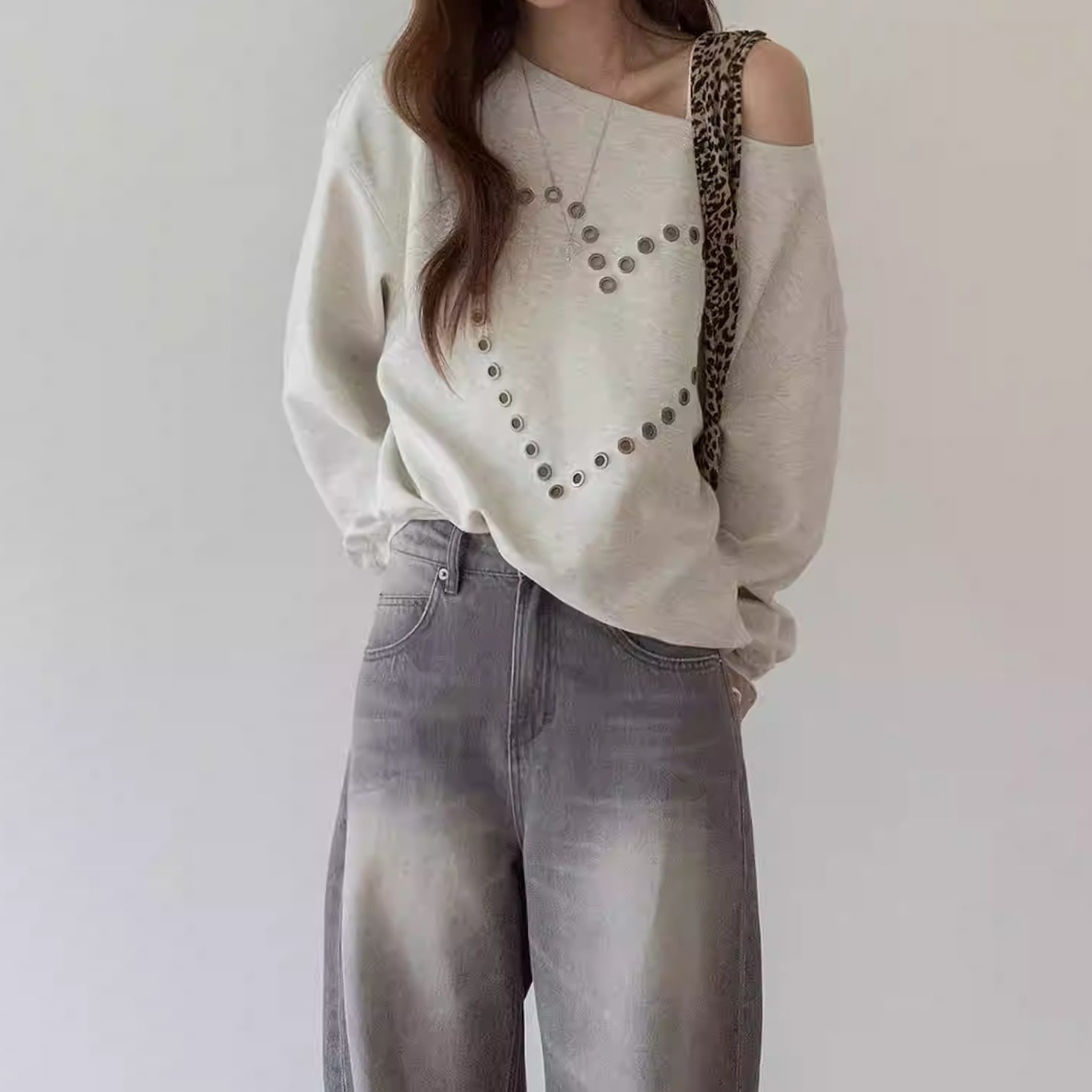 ワンショルダー 長袖 ドロップショルダー スウェット 2color ATO0166