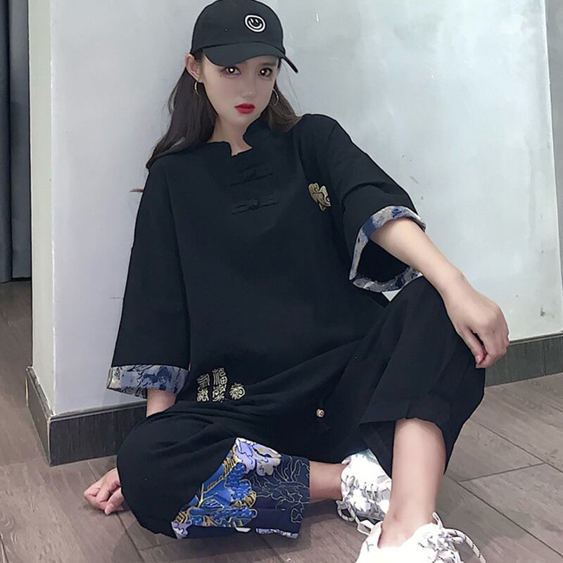 チャイナ風セットアップ トップス+ズボン チャイナ風服 改良唐装  