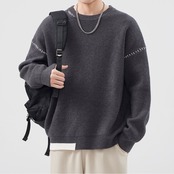 クルーネック コントラストステッチニット af0125