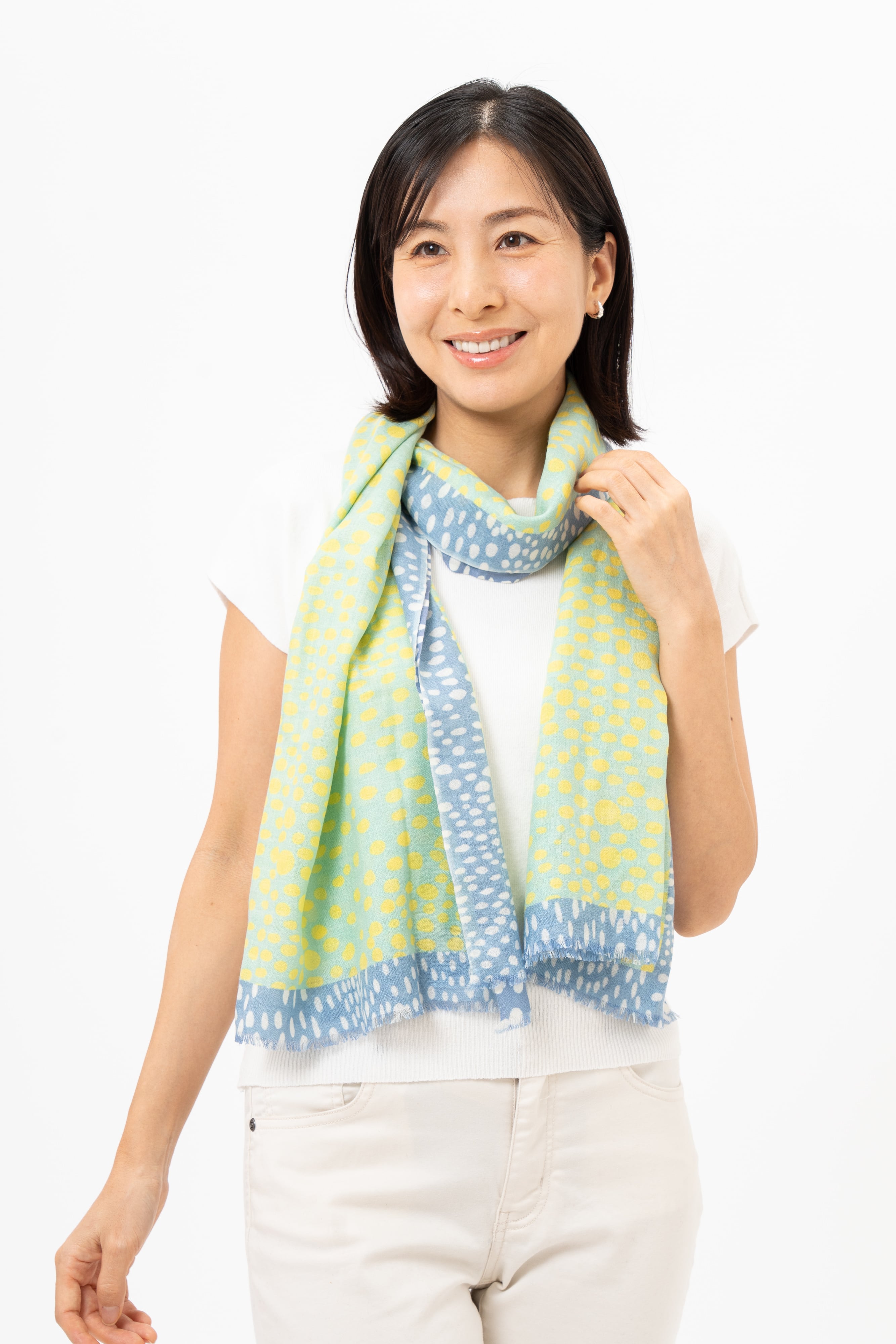 Tsubu - 粒/ミントグリーン カシミヤ50%シルク50%ストール 幅65cm×縦180cm(本体部分)+1cm×2(房部分)