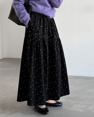 Corduroy Floral Print Skirt